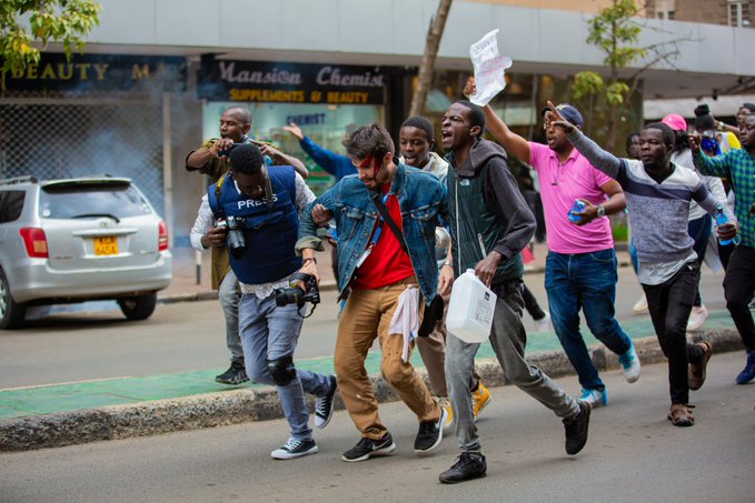 journalist seeks help after he was hit by a tear gas canister during Finance Bill protests in Nairobi CBD